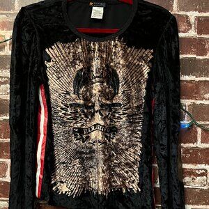 VINTAGE Parasuco Ergonomic Jeans Velvet Eagle Graphic Shirt - Y2K Streetwear